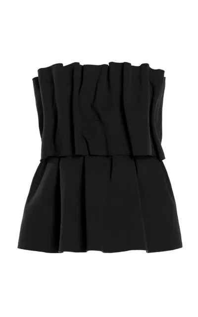 House Of Dagmar Ruffled Stretch-crepe Strapless Top In Black