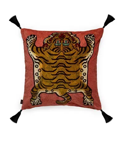 House Of Hackney Large Velvet Saber Tassel Cushion In Multi