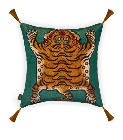 House Of Hackney Medium Velvet Saber Tassel Cushion In Green