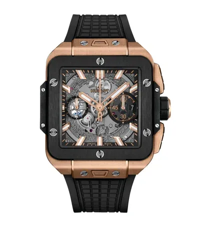 Hublot King Gold And Ceramic Square Bang Unico Watch In Black