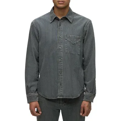 Hudson Jeans Pinstripe Cotton Twill Button-up Shirt In Khaki Road