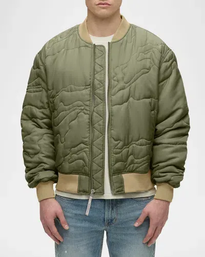 Hudson Men's Quilted Nylon Bomber Jacket In Army Camo