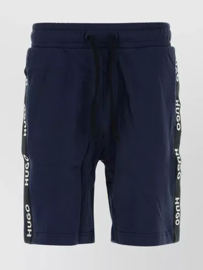 Hugo Bermuda Cotton Elastic Waistband Shorts In Blue