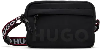 Hugo Black Branded Strap Crossbody Bag In 001-black