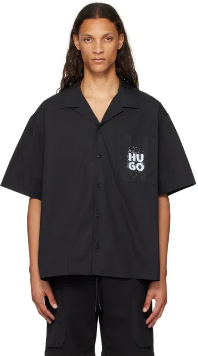 Hugo Black Dropped Shoulder Shirt In 001-black