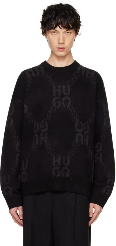 Hugo Black Jacquard Sweater In 001-black