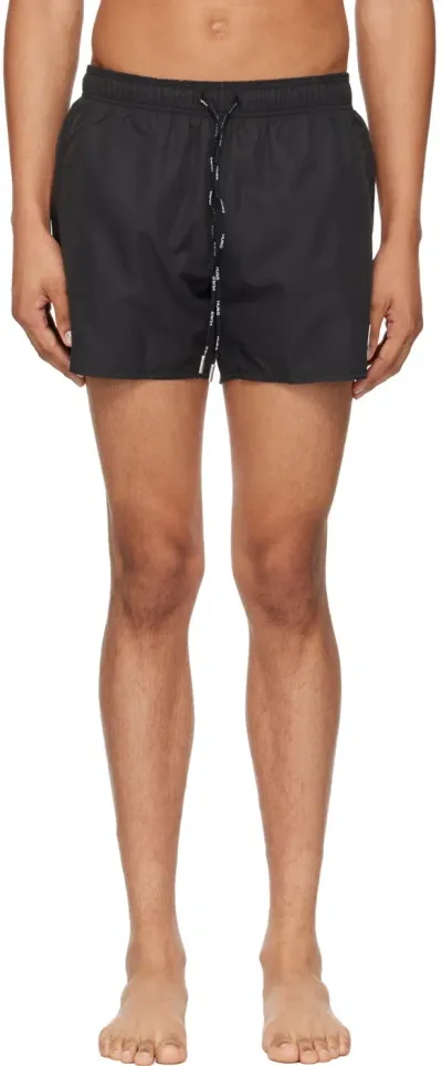 Hugo Black Logo Patch Swim Shorts In Black 001