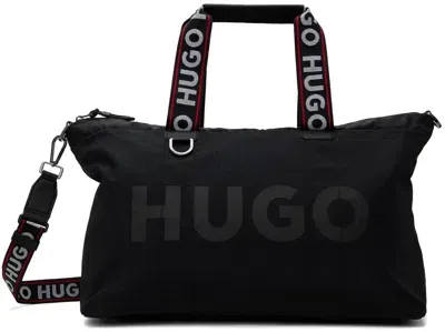 Hugo Black Printed Logo Duffle Bag In 001-black