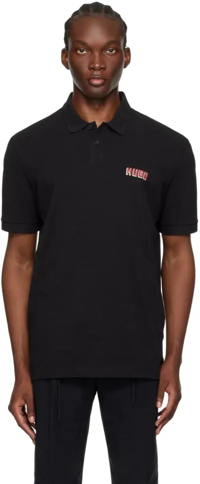 Hugo Black Printed Polo In 001-black