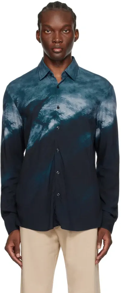 Hugo Blue Printed Shirt In 427-medium Blue