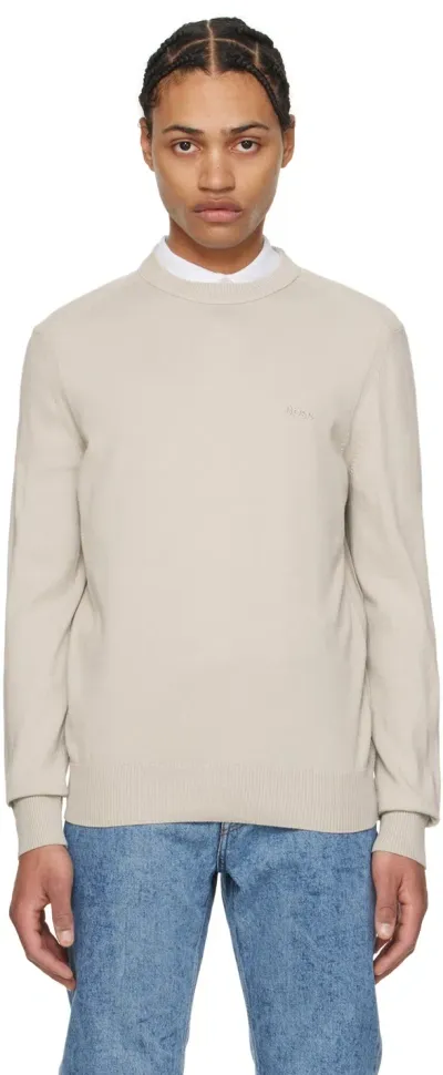 Hugo Boss Beige Embroidered Sweater In 271-light Beige