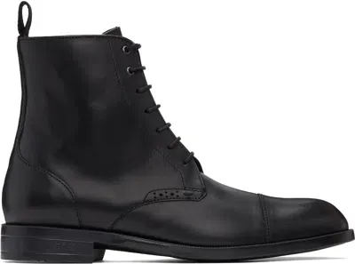 Hugo Boss Black Lace-up Boots In 001-black