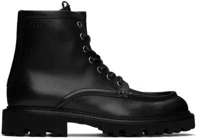 Hugo Boss Black Leather Boots In Dark Brown