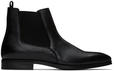 Hugo Boss Black Leather Chelsea Boots In 001-black