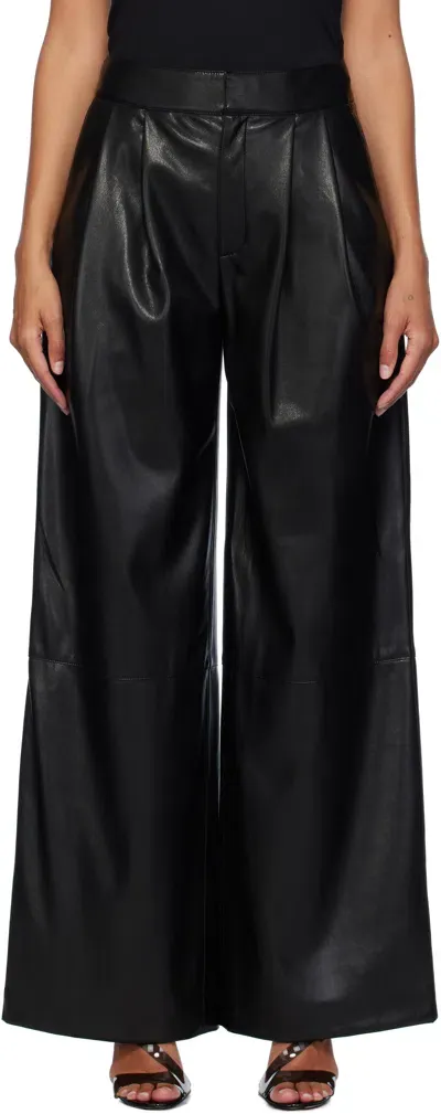 Hugo Boss Black Pleat-front Relaxed-fit Faux-leather Trousers In 001 Black