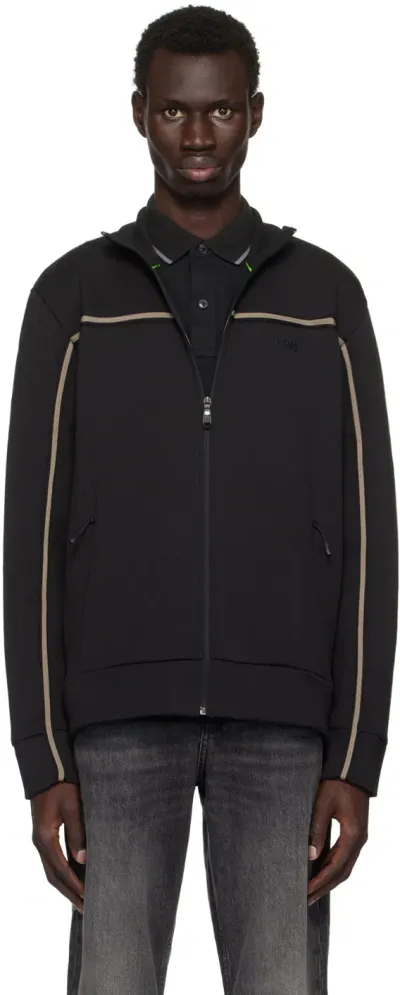 Hugo Boss Black Zip-up Tape Insert Sweatshirt In 001-black