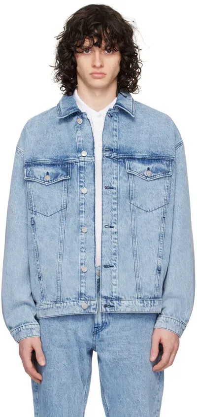 Hugo Boss Blue Faded Denim Jacket In 445-turquoise/aqua