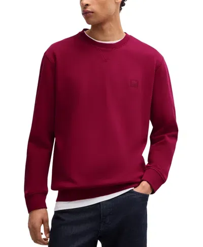 Hugo Boss Westart Mens Crew Neck Sweatshirt With Logo Patch In Open Red 640