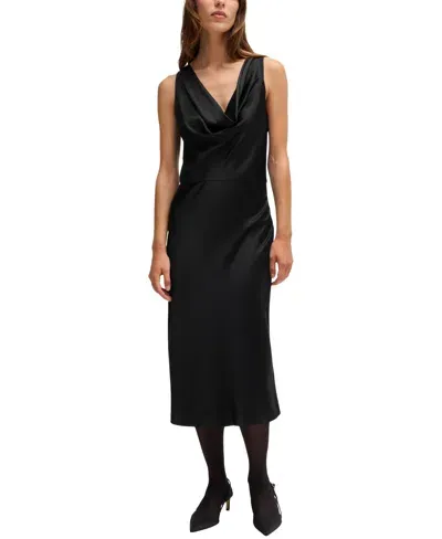 Hugo Boss Boss Dawida Cowl Neck Satin Midi Dress In Black