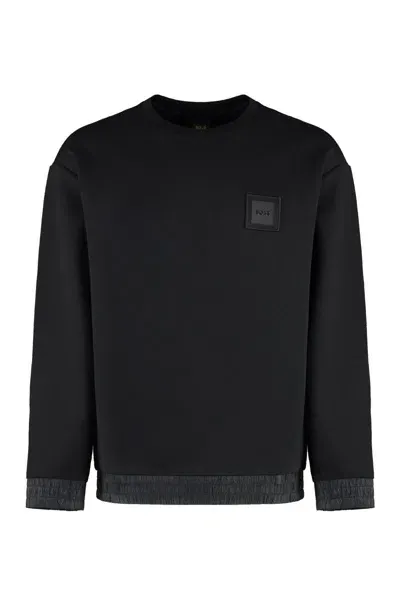 Hugo Boss Boss Cotton Blend Crew-neck Sweatshirt In Black