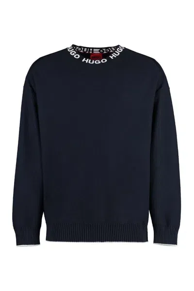 Hugo Boss Boss Cotton Crew-neck Sweater In Blue