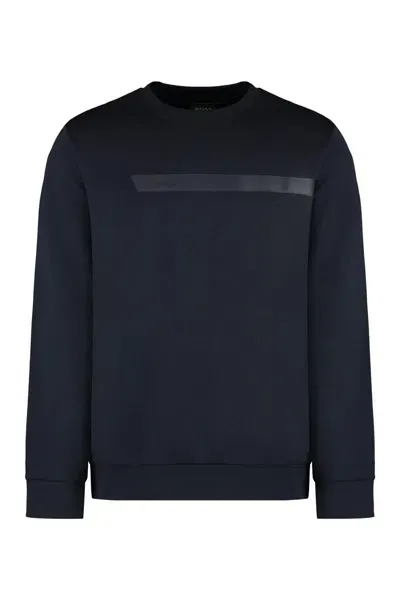 Hugo Boss Boss Cotton Crew-neck Sweatshirt In Navy