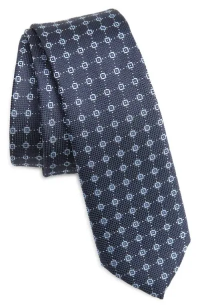 Hugo Boss Boss Geo Jacquard Silk Blend Tie In Dark Blue