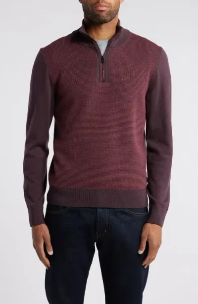 Hugo Boss Virgin-wool Zip-neck Sweater With Mixed Structures In Open Red