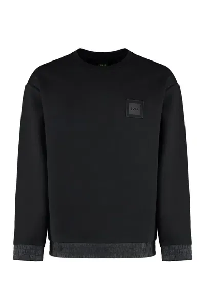 Hugo Boss Boss  Logo Patch Crewneck Sweatshirt In Black