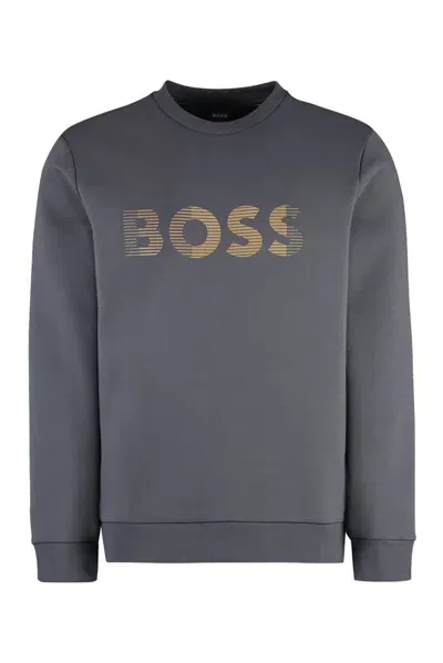 Hugo Boss Boss  Logo Printed Crewneck Sweatshirt In Grey