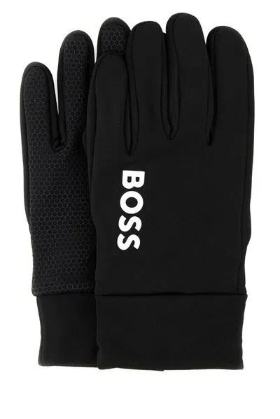 Hugo Boss Boss  Logo Printed Stretch Gloves In Black