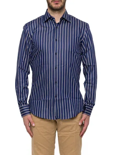 Hugo Boss Boss  Striped Curved Hem Shirt In Multi