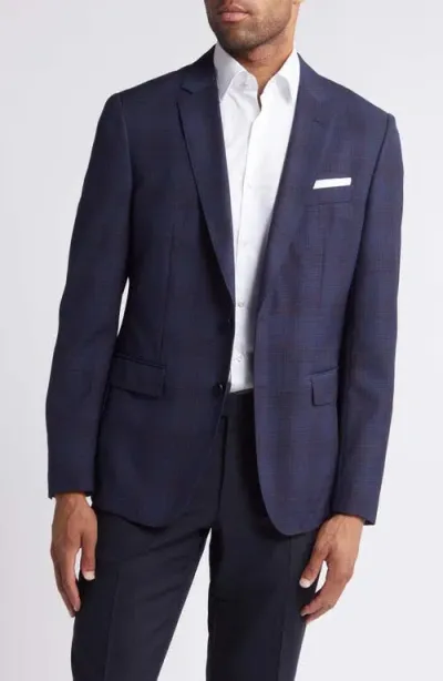 Hugo Boss Boss Hutson Plaid Virgin Wool Blazer In Navy