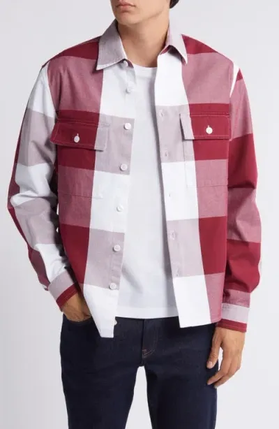 Hugo Boss Boss Owen Plaid Shirt Jacket In Dark Red