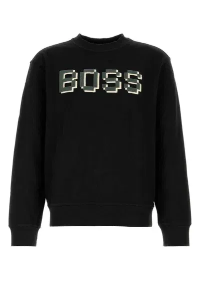 Hugo Boss Logo-print Cotton Jersey Sweatshirt In Black