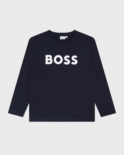 Hugo Boss Kids' Boy's Classic Logo-print T-shirt In Navy