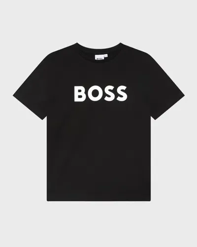 Hugo Boss Kids' Boy's Contrast Logo-print T-shirt In Blue