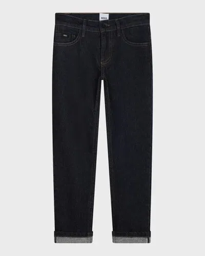 Hugo Boss Kids' Boy's Jeans W/ Logo Label In Rinse Wash