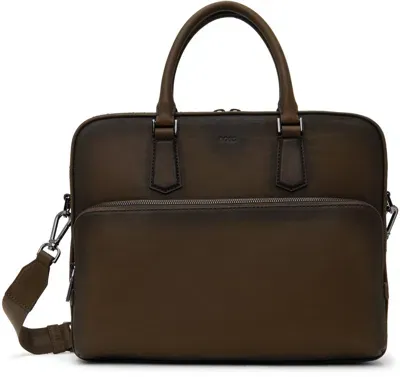 Hugo Boss Brown Leather Briefcase In 205-dark Brown