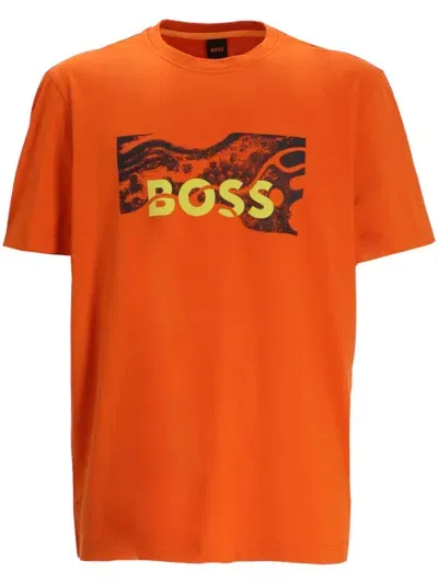 Hugo Boss Building T-shirt In Orange