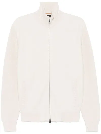 Hugo Boss Cable-knit Cardigan In Neutrals