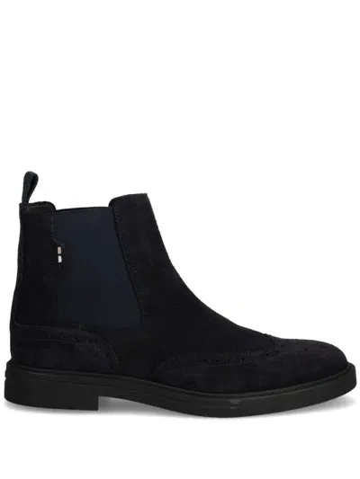 Hugo Boss Calf Suede Ankle Boots In Blue