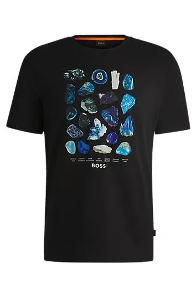 Hugo Boss Cotton-jersey T-shirt With Seasonal Artwork In Black