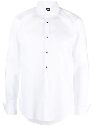 Hugo Boss Cotton Tuxedo Shirt In White