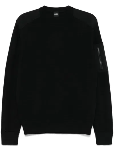 Hugo Boss Boss Diego Mixed Media Sweater In Black