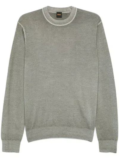 Hugo Boss Embroidered-logo Sweater In Open Grey