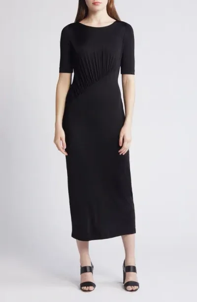 Hugo Boss Etalicy Short Sleeve Midi Dress In Black