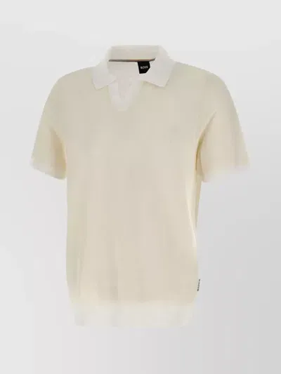 Hugo Boss Fresh Knit Polo V-neck In Open White