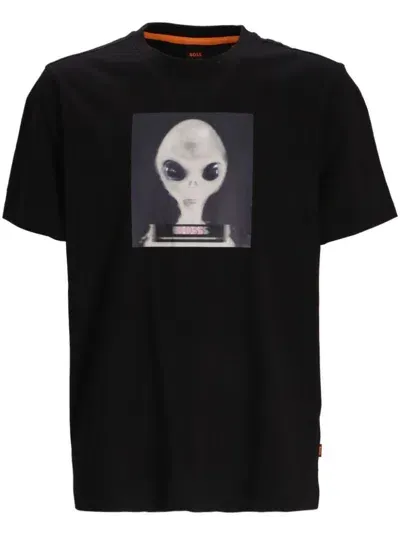 Hugo Boss Tee Alien Mens Graphic Print T-shirt In Black 002