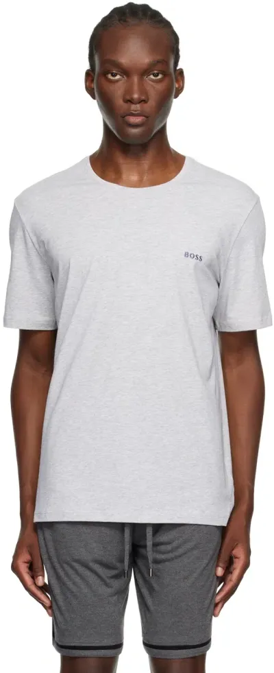 Hugo Boss Gray Embroidered Logo T-shirt In Medium Grey 034